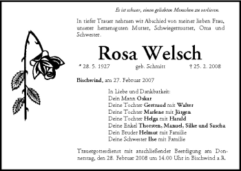 Anzeige von Rosa Welsch von MGO