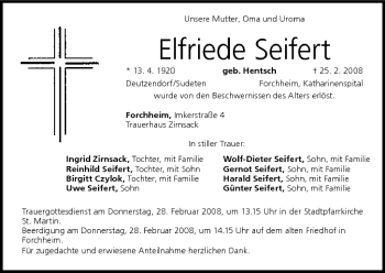 Anzeige von Elfriede Seifert von MGO