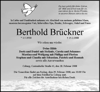 Anzeige von Berthold Brückner von MGO
