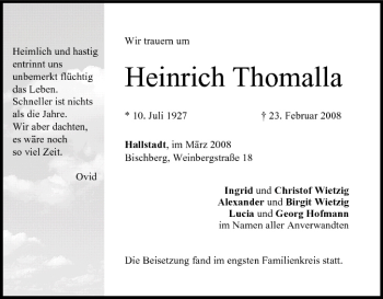 Anzeige von Heinrich Thomalla von MGO