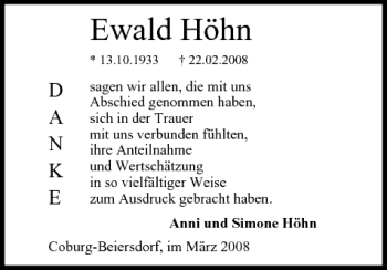 Anzeige von Ewald Höhn von MGO