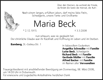 Anzeige von Maria Beck von MGO