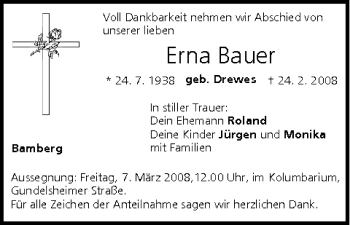 Anzeige von Erna Bauer von MGO