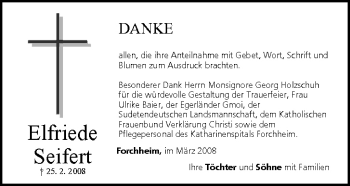 Anzeige von Elfriede Seifert von MGO