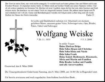 Anzeige von Wolfgang Weiske von MGO