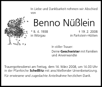 Anzeige von Benno Nüßlein von MGO