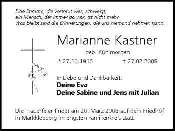 Anzeige von Marianne Kastner von MGO