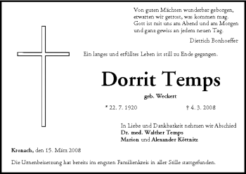 Anzeige von Dorrit Temps von MGO