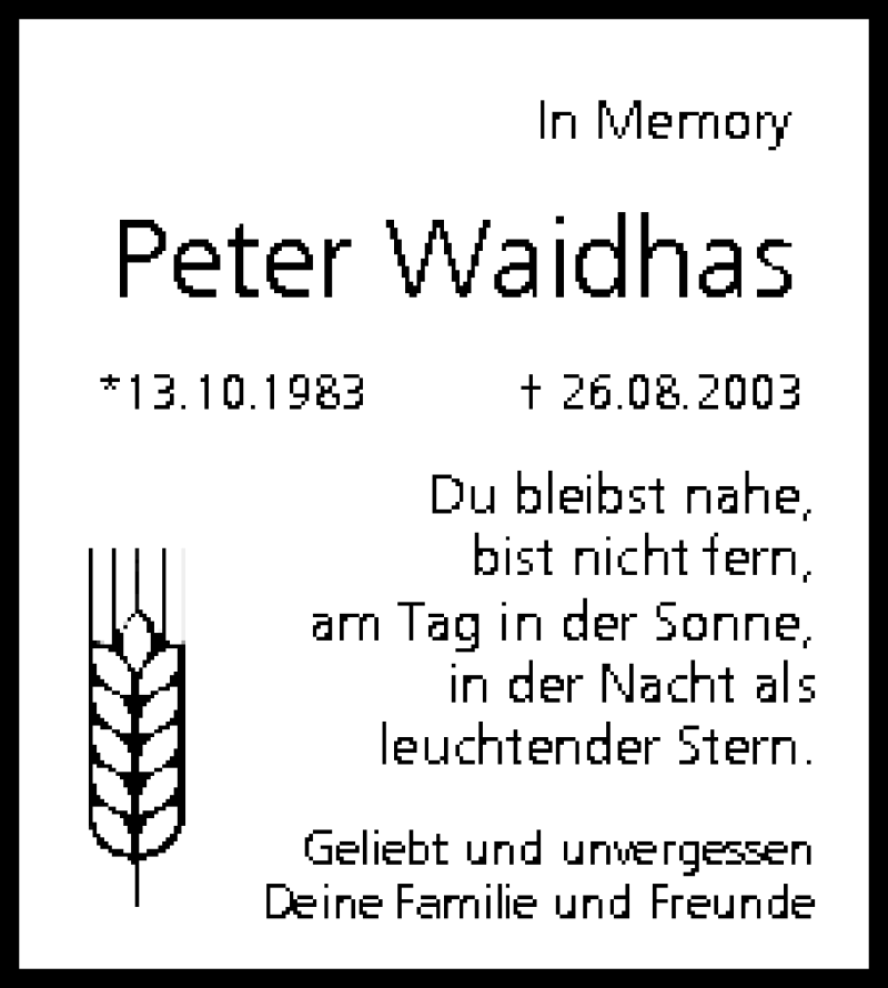  Traueranzeige für Peter Waidhas vom 26.08.2008 aus MGO