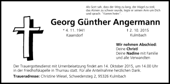 Anzeige von Georg Günther Angermann von MGO