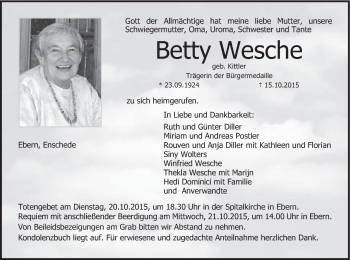 Anzeige von Betty Wesche von MGO