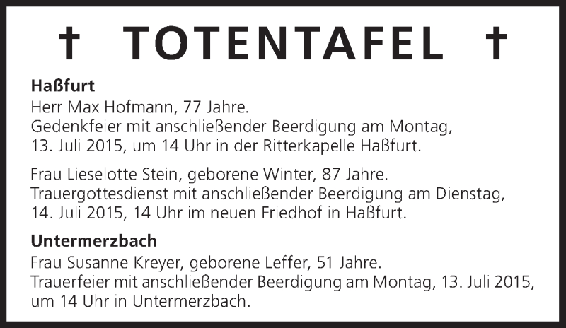  Traueranzeige für Lieselotte Stein vom 11.07.2015 aus MGO