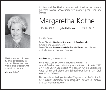 Anzeige von Margaretha Kothe von MGO