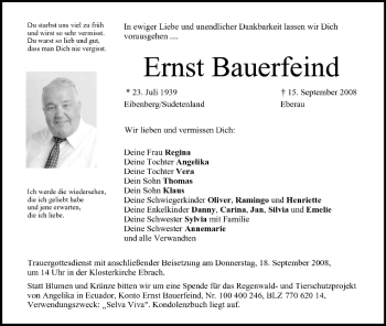 Anzeige von Ernst Bauerfeind von MGO