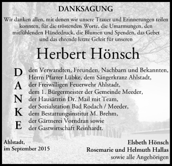 Anzeige von Herbert Hönsch von MGO