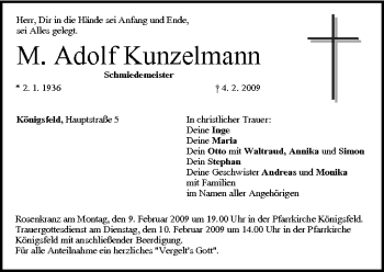 Anzeige von M. Adolf Kunzelmann von MGO