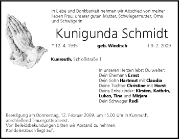 Anzeige von Kunigunda Schmidt von MGO