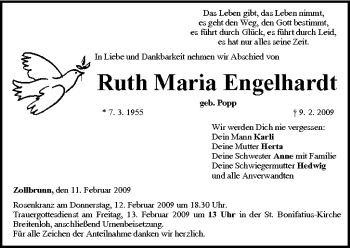 Anzeige von Ruth Maria Engelhardt von MGO