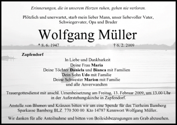 Anzeige von Wolfgang Müller von MGO