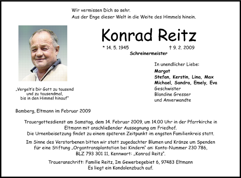  Traueranzeige für Konrad Reitz vom 11.02.2009 aus MGO