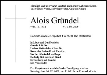 Anzeige von Alois Gründel von MGO