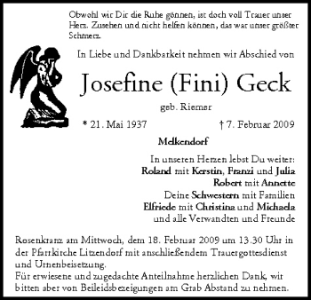 Anzeige von Josefine Geck von MGO