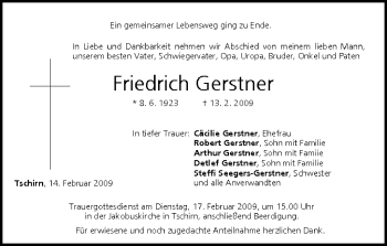 Anzeige von Friedrich Gerstner von MGO