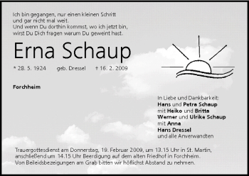 Anzeige von Erna Schaup von MGO