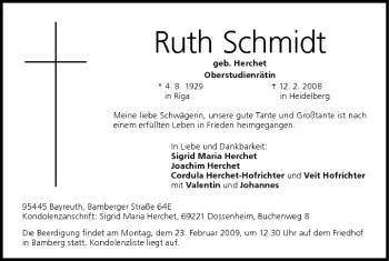 Anzeige von Ruth Schmidt von MGO