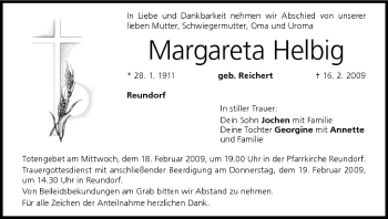 Anzeige von Margareta Helbig von MGO