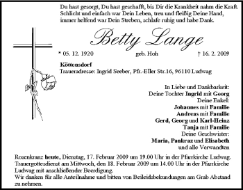 Anzeige von Betty Lange von MGO
