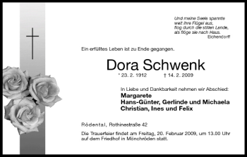 Anzeige von Dora Schwenk von MGO