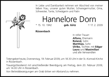 Anzeige von Hannelore Dorn von MGO