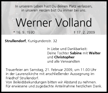Anzeige von Werner Volland von MGO