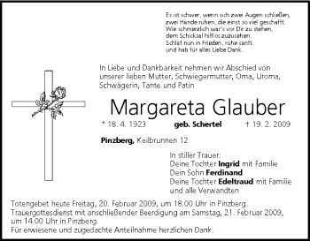 Anzeige von Margareta Glauber von MGO