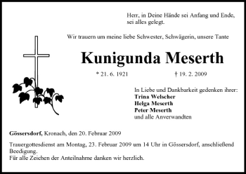Anzeige von Kunigunda Meserth von MGO
