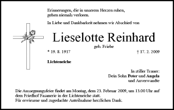Anzeige von Lieselotte Reinhard von MGO