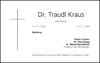 Anzeige von Traudl Kraus von MGO