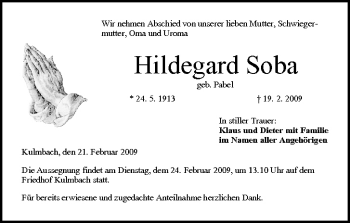 Anzeige von Hildegard Soba von MGO