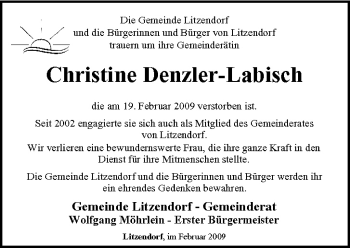 Anzeige von Christine Denzler-Labisch von MGO