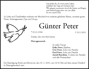 Anzeige von Günter Peter von MGO