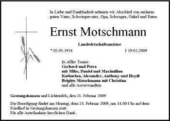 Anzeige von Ernst Motschmann von MGO