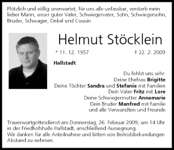 Anzeige von Helmut Stöcklein von MGO