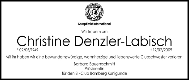  Traueranzeige für Christine Denzler-Labisch vom 23.02.2009 aus MGO