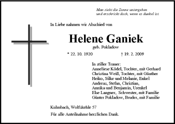 Anzeige von Helene Ganiek von MGO