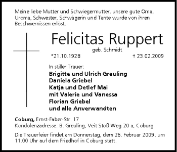 Anzeige von Felicitas Ruppert von MGO