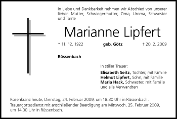Anzeige von Marianne Lipfert von MGO