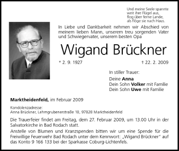 Anzeige von Wigand Brückner von MGO