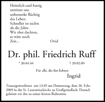 Anzeige von Friedrich Ruff von MGO