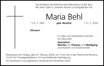 Anzeige von Maria Behl von MGO